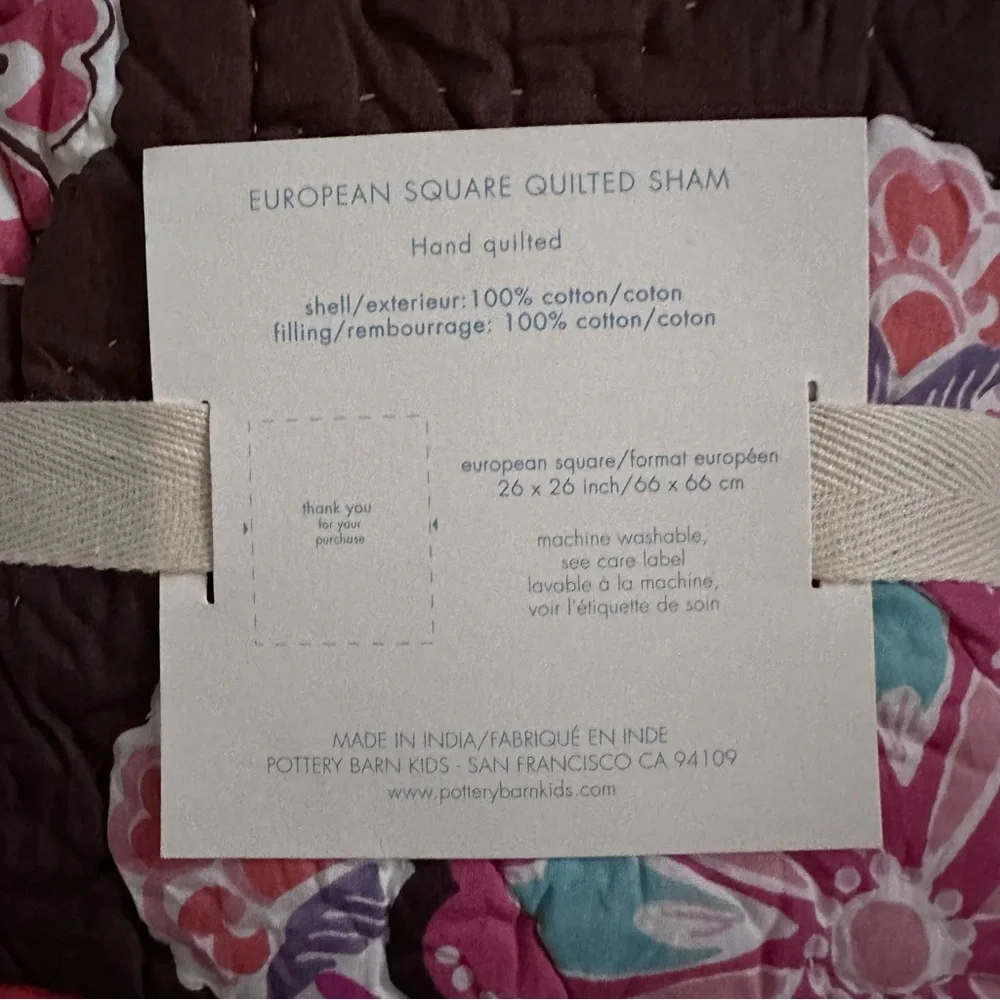 Pottery Barn Brooklyn Quilted Euro Pillow Sham Brown Pink Boho NEW Square